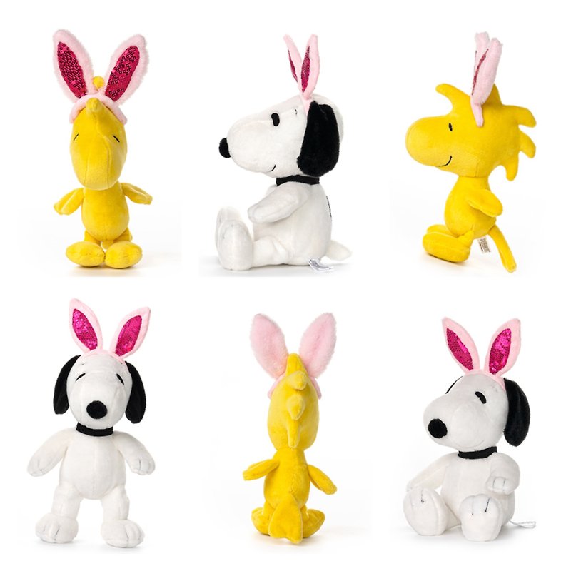 兔黑項圈款 Snoopy史努比兔玩偶 粉紅亮片兔耳史奴比 - 公仔模型 - 聚酯纖維 白色