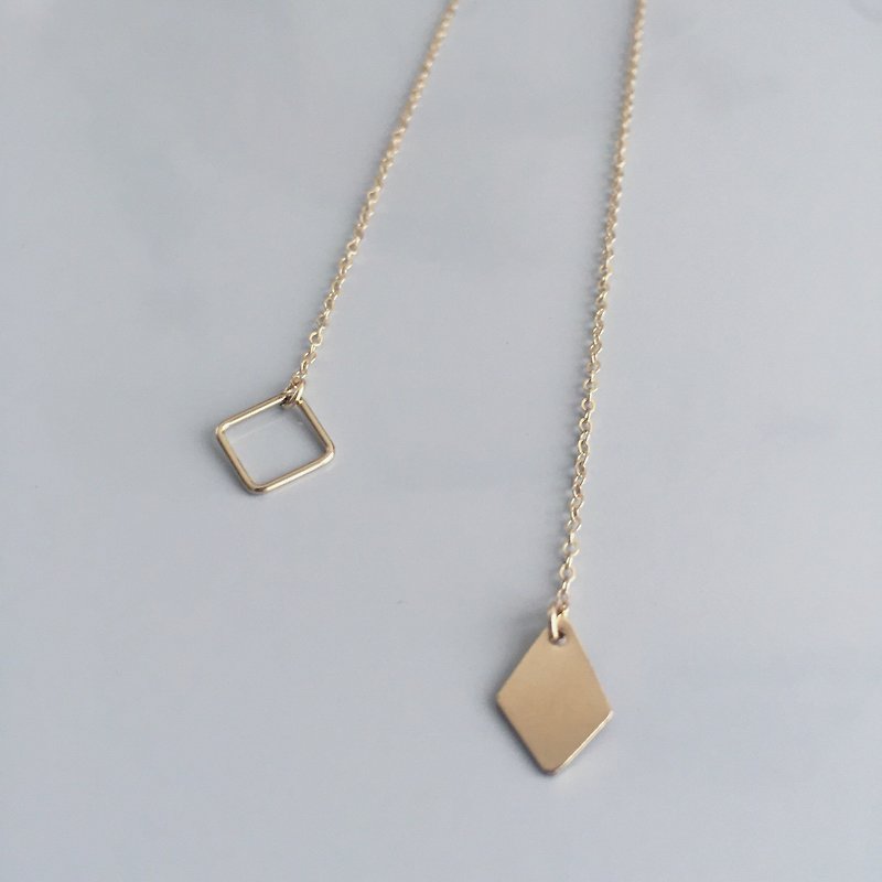 resolution / two way claspless necklace with square charms - สร้อยคอ - โลหะ สีทอง