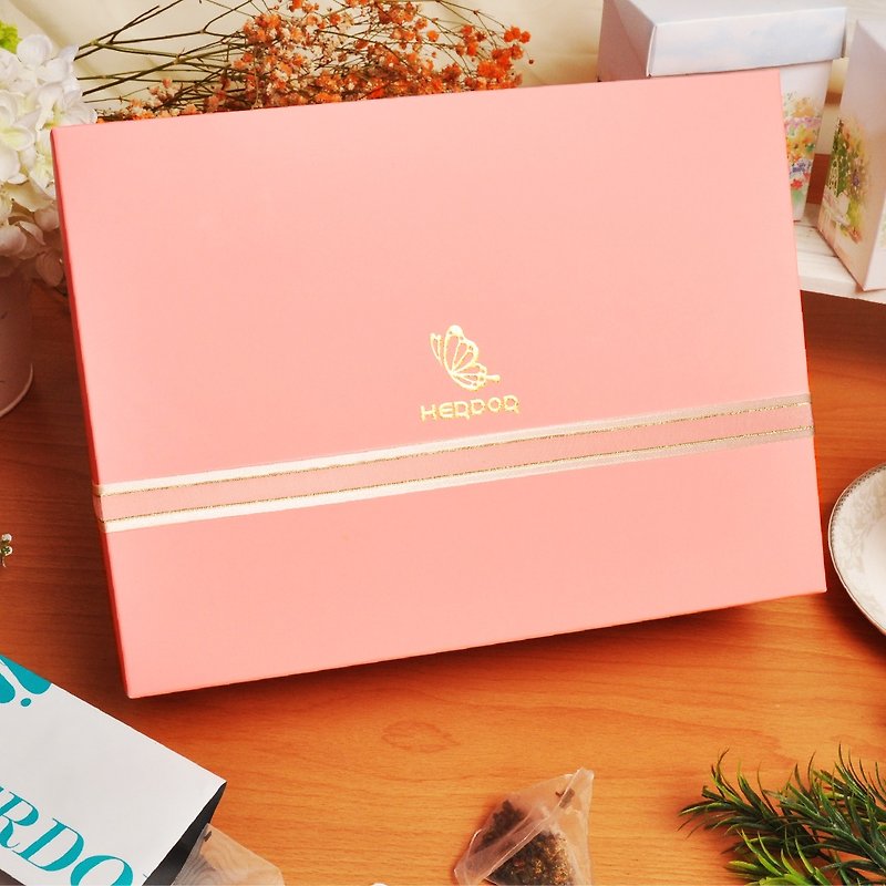 粉嫩茶語禮盒 (單罐茶+綜合組)三角茶包【HERDOR花茶禮盒】 - 茶葉/茶包 - 其他材質 粉紅色