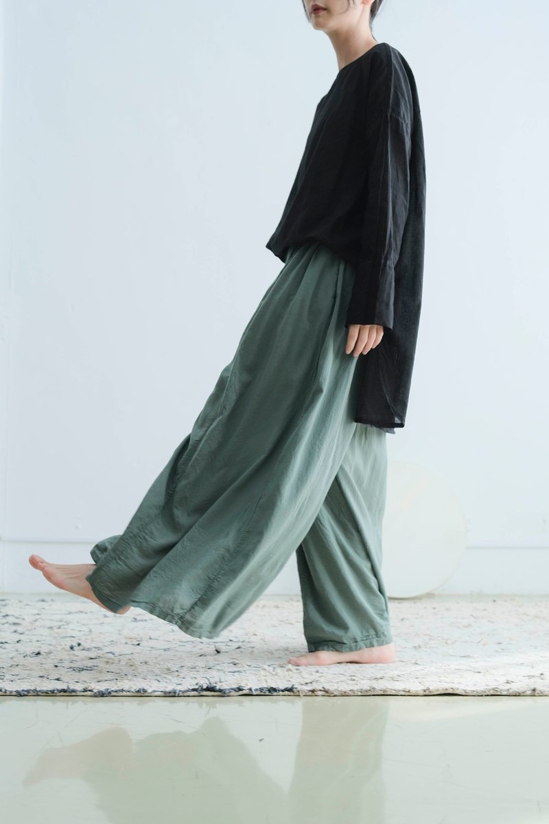 寬版長褲裙 / 嫘縈 灰綠 - 女長褲 - 其他人造纖維 綠色