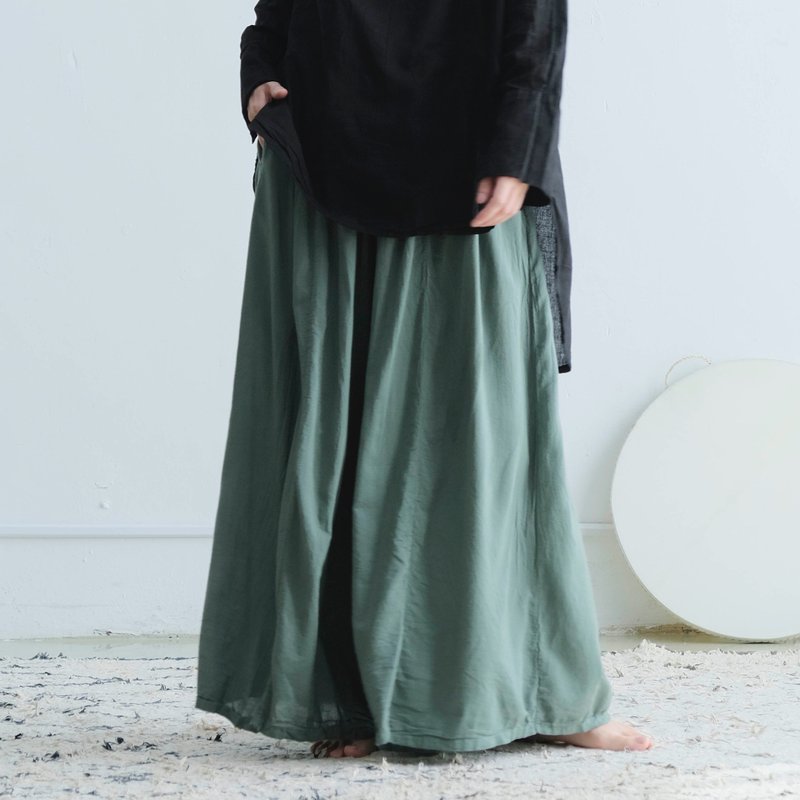 寬版長褲裙 / 嫘縈 灰綠 - 女長褲 - 其他人造纖維 綠色