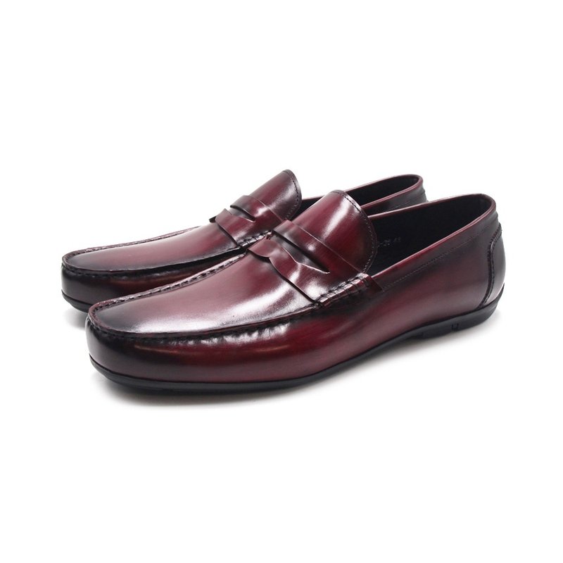 WALKING ZONE Round-toe soft elastic comfortable loafers for men - burgundy - รองเท้าอ็อกฟอร์ดผู้ชาย - หนังแท้ 