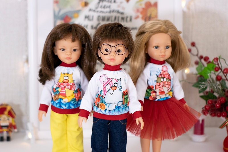 Christmas sweater for Paola Reina, Siblies RRFF doll, Little Darling sweatshirt - Stuffed Dolls & Figurines - Cotton & Hemp Multicolor