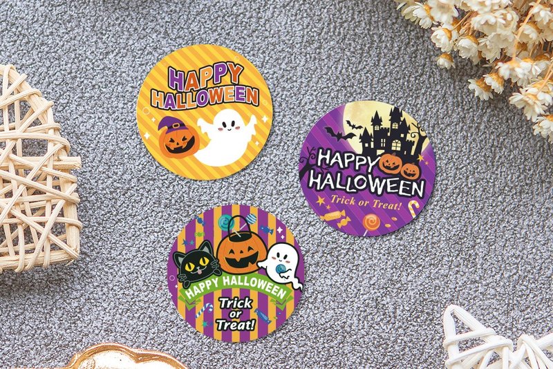 Halloween stickers 4cm round stickers (3 styles available) HALLOWEEN Candy School Decoration - สติกเกอร์ - กระดาษ หลากหลายสี