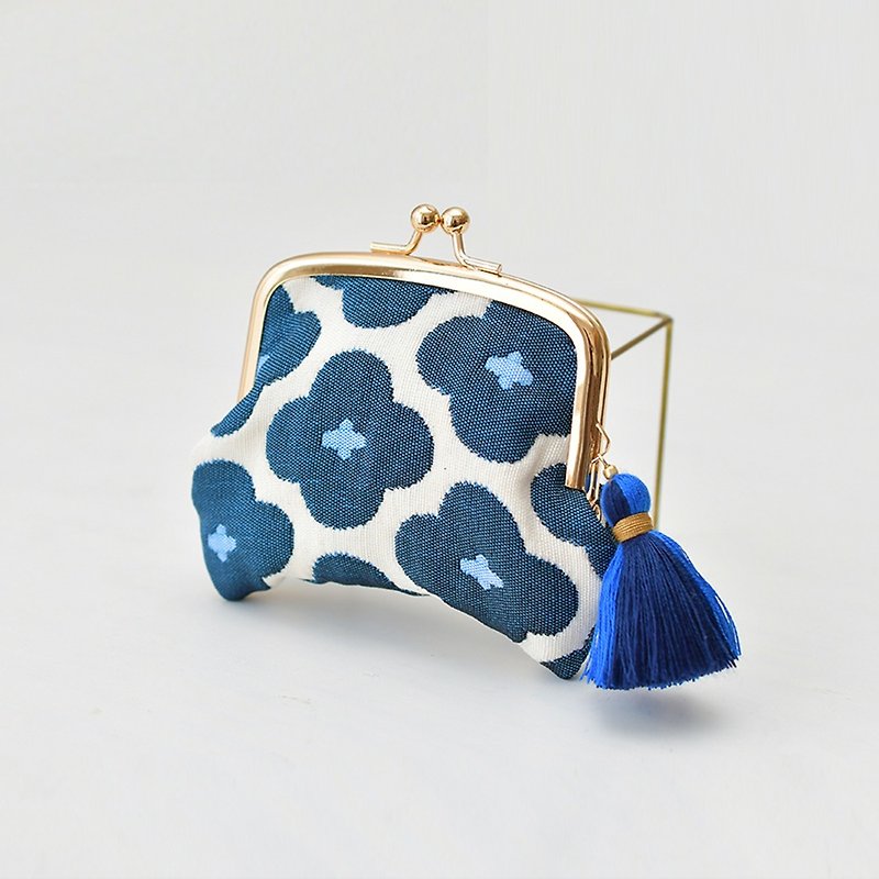 Coin purse/Blue flower - กระเป๋าใส่เหรียญ - ผ้าฝ้าย/ผ้าลินิน สีน้ำเงิน
