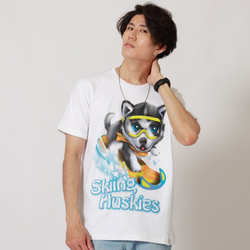 Skiing Huskies / 滑板哈士奇 - Men's T-Shirts & Tops - Cotton & Hemp 