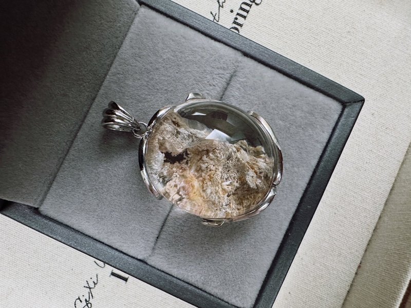 Pink Magnetite Crystal White Bronze Pendant - Warm Energy Blooming in Soft Light - Necklaces - Crystal 