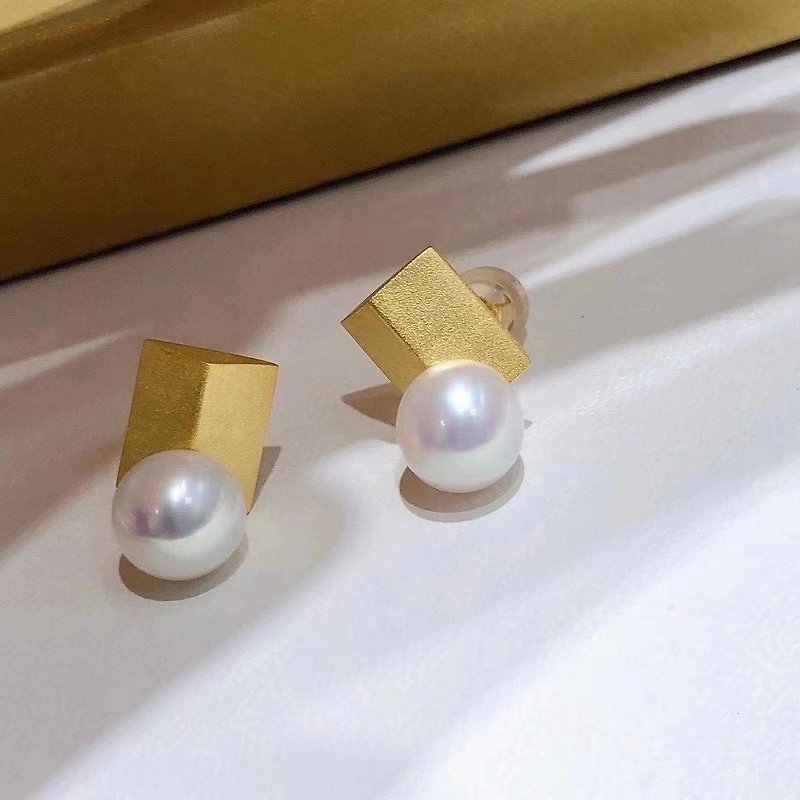Geometric natural freshwater pearl earrings - Earrings & Clip-ons - Pearl White