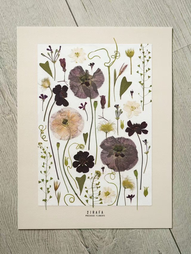 ŽIRAFA【春日來信】押花作品藝術微噴畫家居裝飾畫芯 - 海報/掛畫/掛布 - 紙 卡其色
