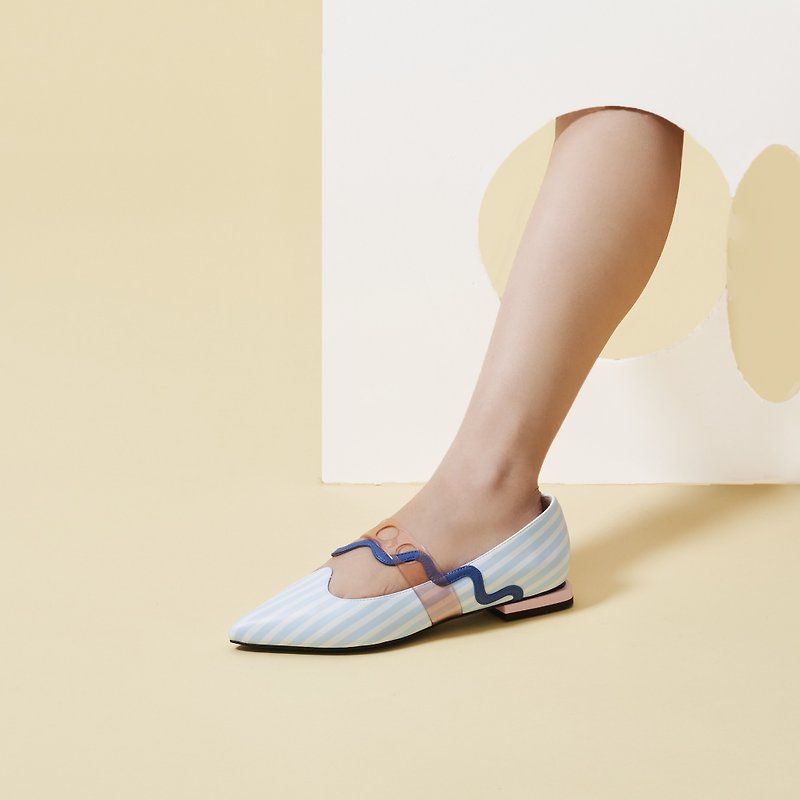 | HOA | Hollow flat shoes with small pointed toe straps | Pink blue | 5451 | - Mary Jane Shoes & Ballet Shoes - Faux Leather Blue