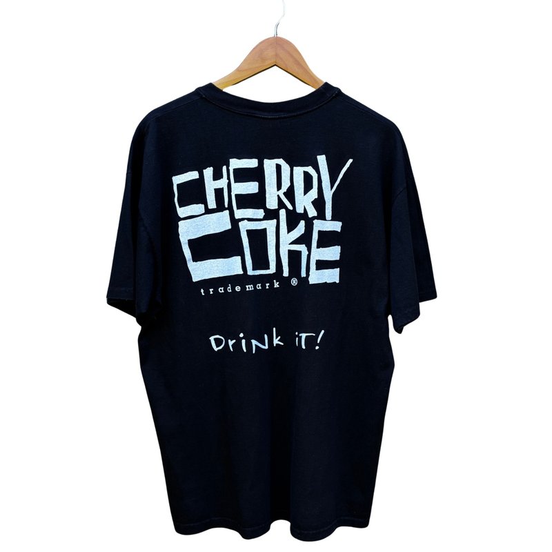Vintage 90s Cherry Coke Cosmic Bowling T-Shirt - 男 T 恤 - 棉．麻 黑色