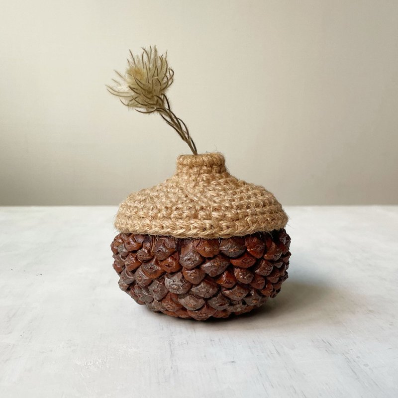 Square and round fruit woven flower pot/dried flowers/pine cones/with handmade packaging - Pottery & Ceramics - Plants & Flowers Brown