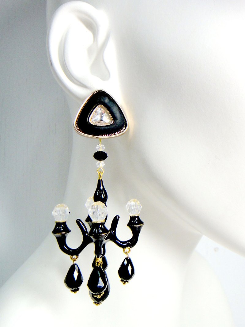 TIMBEE LO 巨型大水晶吊燈耳環 豪華 洋裝款搭配 晚裝 婚禮 婚紗 - 耳環/耳夾 - 紙 黑色