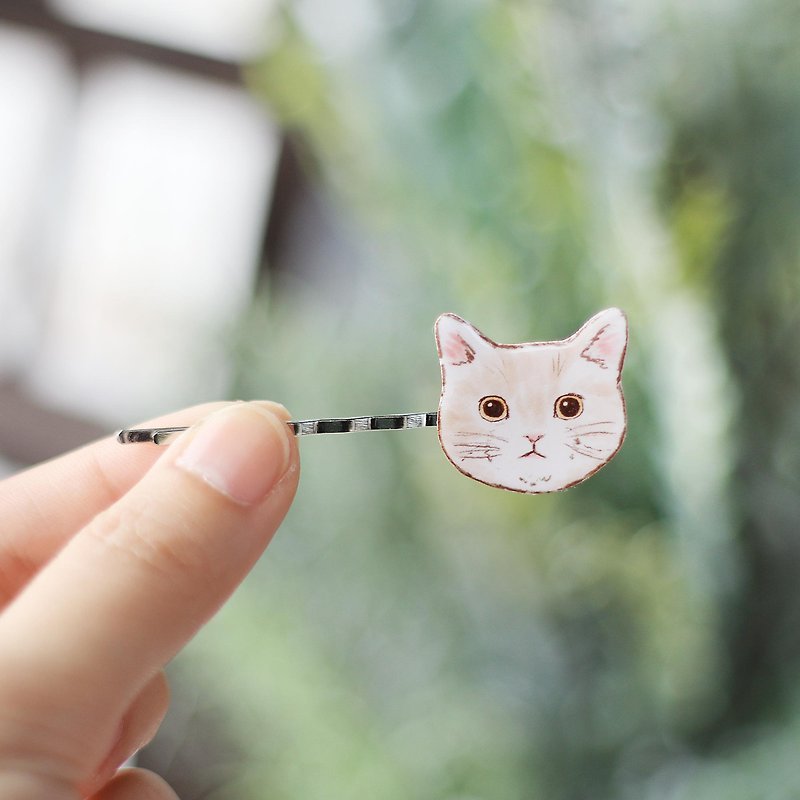 Small animal hairpin - little white cat - Hair Accessories - Resin White