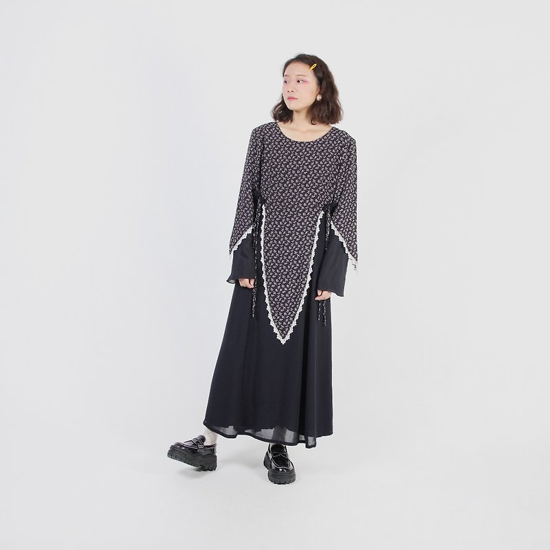 [Egg plant ancient] bat Miao Li ancient loose umbrella dress - One Piece Dresses - Polyester Black