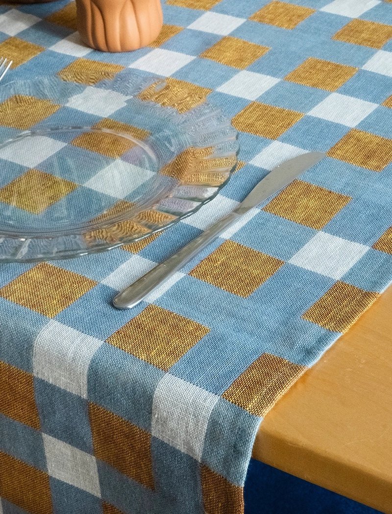 北歐設計–格子桌旗, RUTIG  TABLE RUNNER, OAT 格紋 - 桌布/桌巾/餐墊 - 亞麻 多色