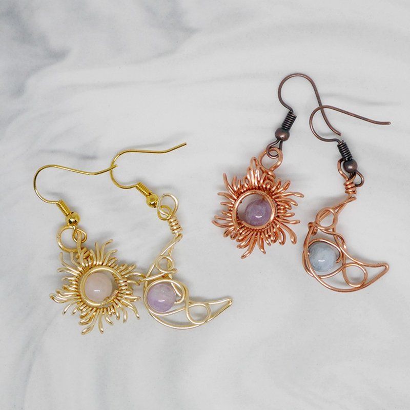 【Yuemu. Pleasant to the eyes] The sun and the moon shine together - Stone- metal wire braiding - earrings - ต่างหู - เครื่องประดับพลอย 