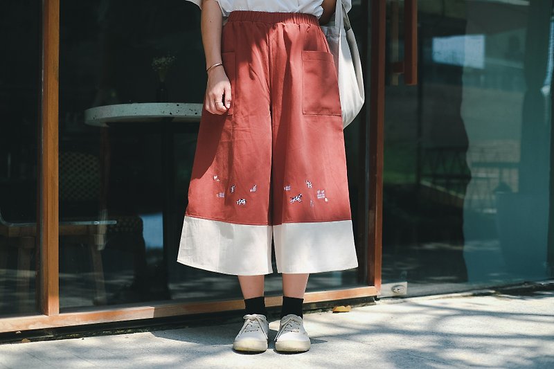 Two Tone Culottes : Thai Tea-Cream - Women's Pants - Cotton & Hemp Red