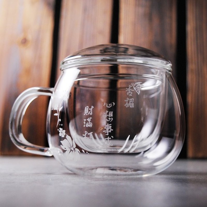300cc【花與蝶】Vatiri Q 玻璃泡茶3件式個人茶杯 泡茶專用觀賞水中茶葉與色澤 客製化 - 茶壺/茶杯/茶具 - 玻璃 咖啡色