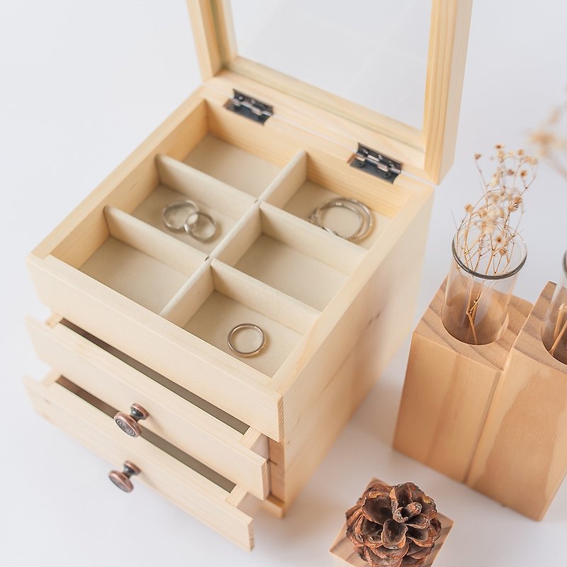 [Double-drawer jewelry box│log drawer surface] 1+1 combination birthday gift and new year gift - กล่องเก็บของ - ไม้ 