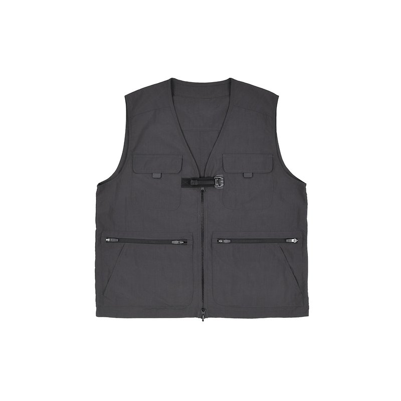 oqLiq SPACETIME - Reversible multi-pocket vest (iron gray) - เสื้อกั๊กผู้ชาย - ไนลอน สีเทา