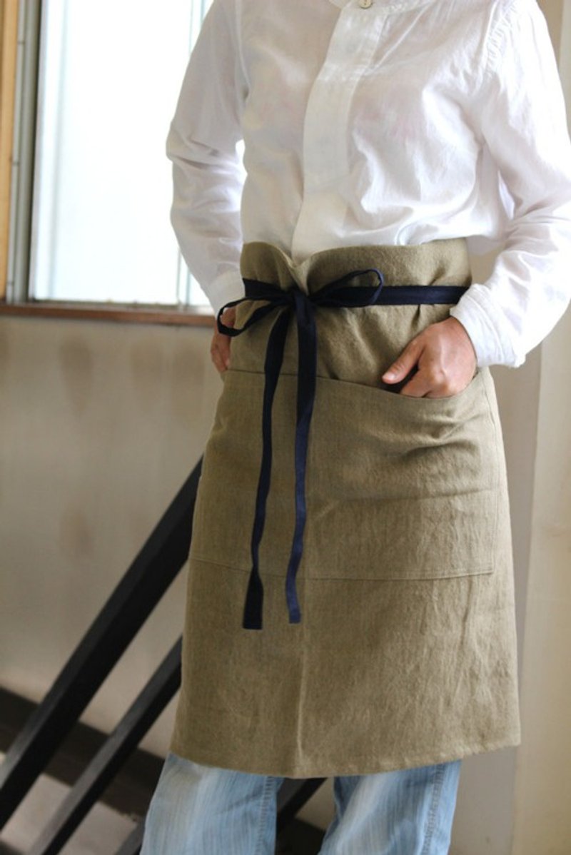 Unisex sommelier apron made of 100% Belgian Linen, 25-count thick fabric - ผ้ากันเปื้อน - ผ้าฝ้าย/ผ้าลินิน 