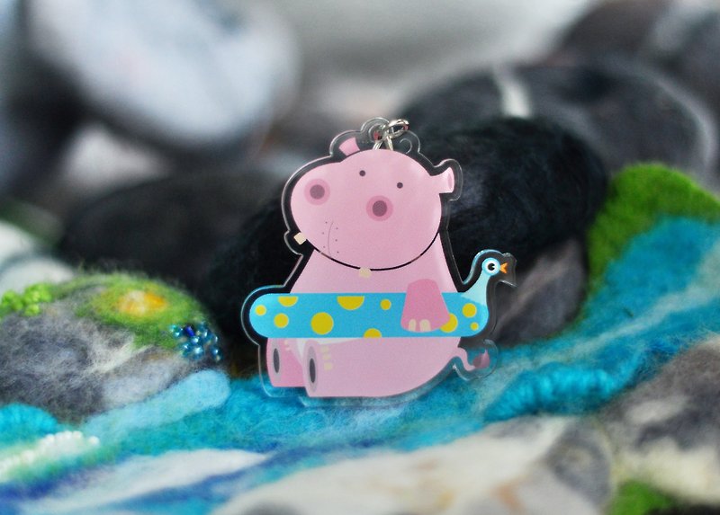 Hippo's系列 水圈護腰小河馬 鑰匙扣 - 鑰匙圈/鑰匙包 - 壓克力 粉紅色