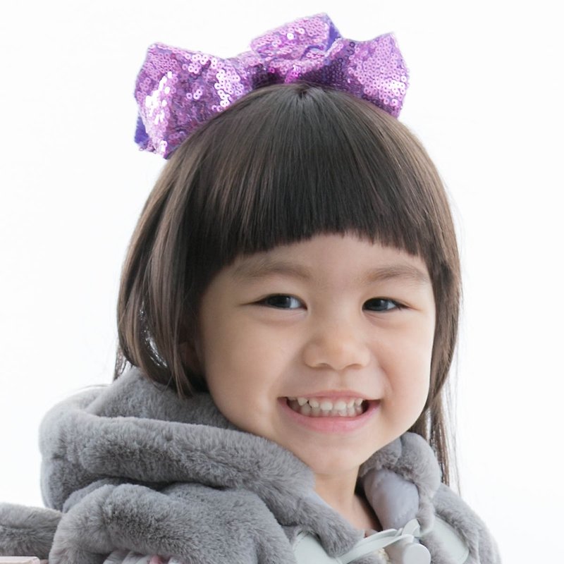亮片大蝴蝶結髮夾 全包布手工髮飾 El Sequin Bow-Violet - 嬰兒手鍊/飾品 - 聚酯纖維 紫色