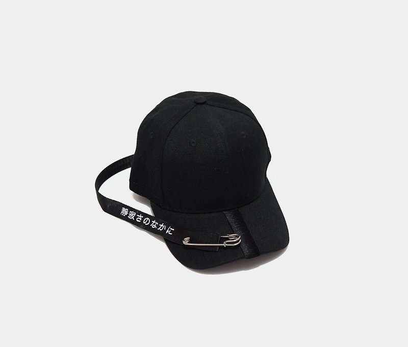 KAKY CAP 01-日文字刺繡老帽棒球帽 - 帽子 - 聚酯纖維 黑色