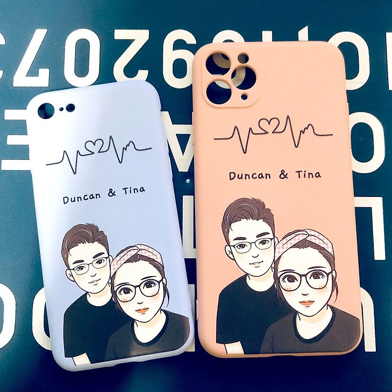 Heartbeat electrocardiogram hand-painted mobile phone case customized for couple cats and dogs iPhone 15 14 Samsung - Phone Cases - Other Materials Multicolor