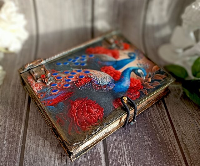 Top Wooden Jewelry Box with Peacock, Memory Box, Handmade Treasure Organizer