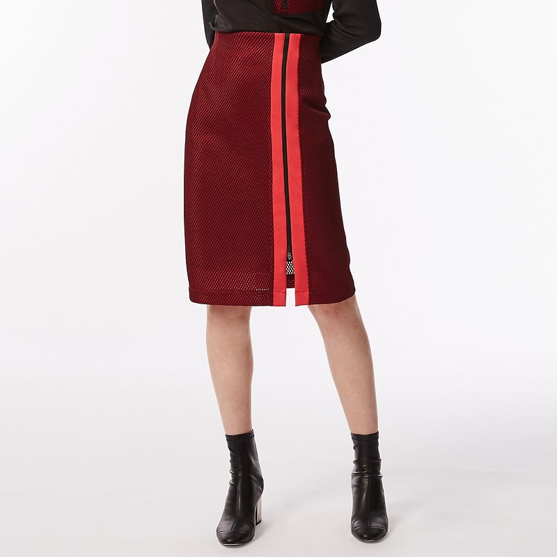 Zipper Split Skirt (Red) - กระโปรง - วัสดุอื่นๆ สีแดง