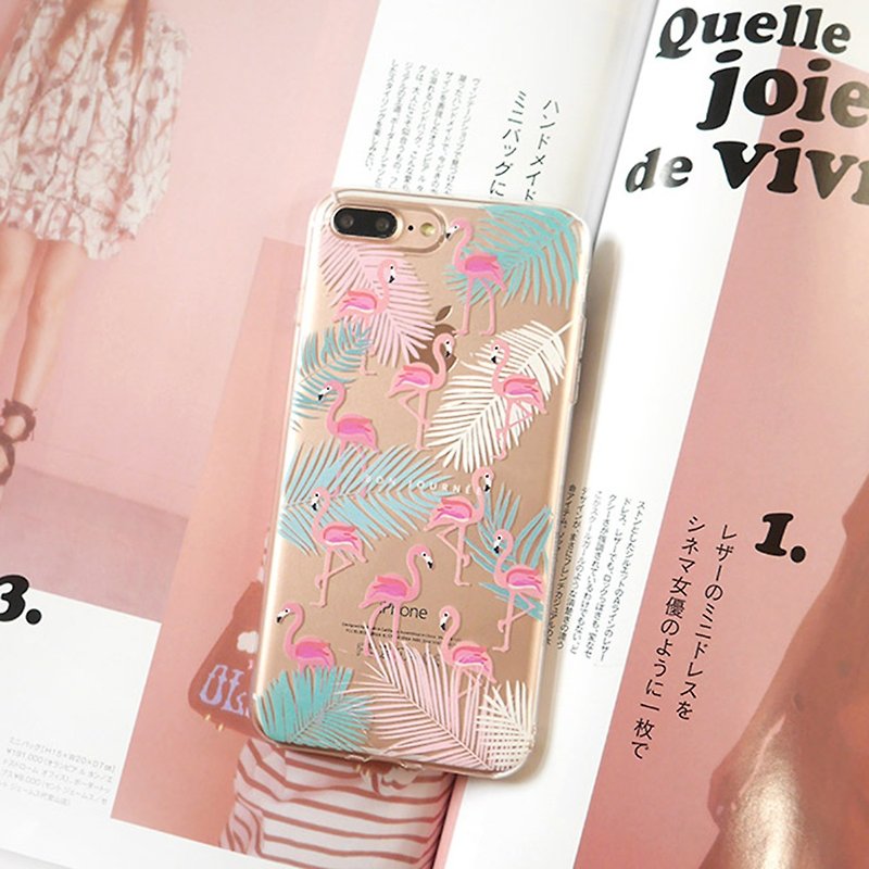 Powder crane water green rainforest transparent mobile phone shell - Phone Cases - Other Materials Pink