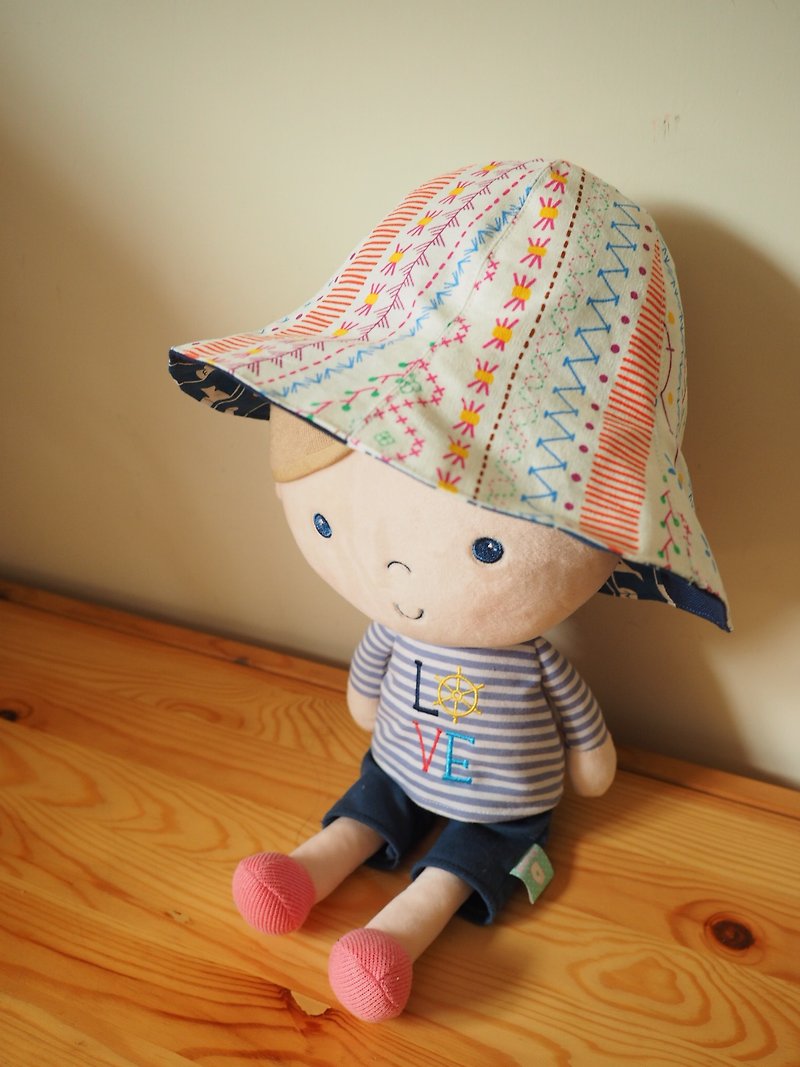 Handmade Reversible colorful and blue leave Hat Baby kid Adult - หมวก - ผ้าฝ้าย/ผ้าลินิน สีน้ำเงิน