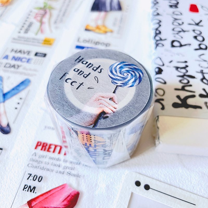 hands and feet－4cm glossy PET tape (with release paper) - Washi Tape - Plastic 