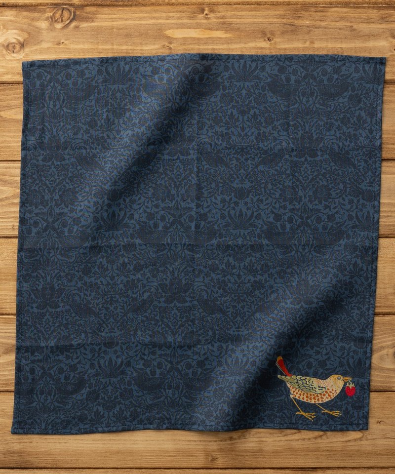 大きめリネンハンカチ ウィリアムモリス柄 43×43cm 11. Navy - Thief bird B - 其他 - 其他材質 多色