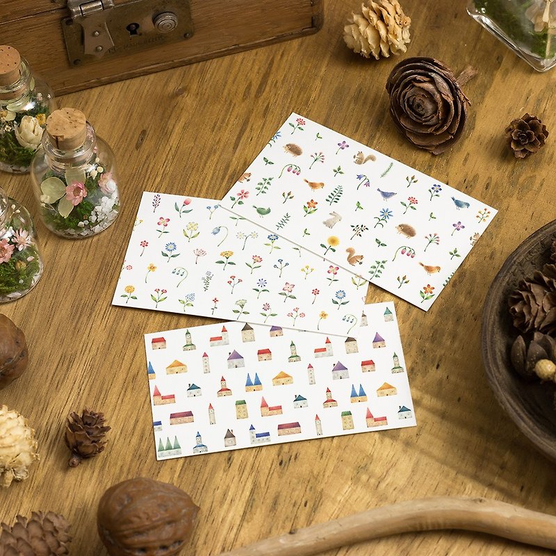 10 pieces set. From three patterns. Message card "Multicolored house and flowers and animals" MC - Cards & Postcards - Paper Multicolor