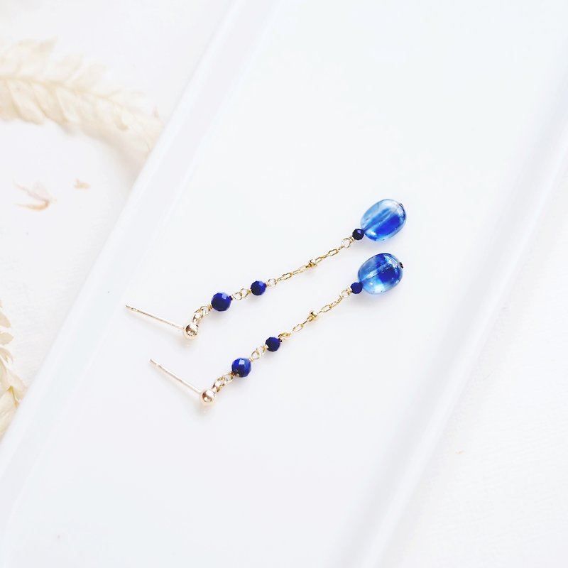 輕珠寶藍晶石 青金石日系耳環水晶 - 耳環/耳夾 - 水晶 藍色