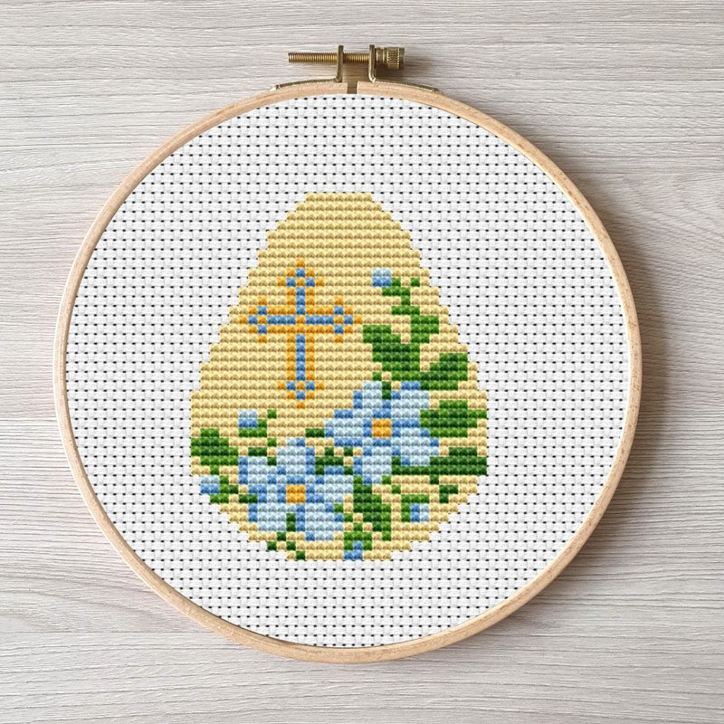 Easter cross stitch pattern pdf, Flower embroidery DIY Easter egg design - 其他數位設計 - 其他材質 