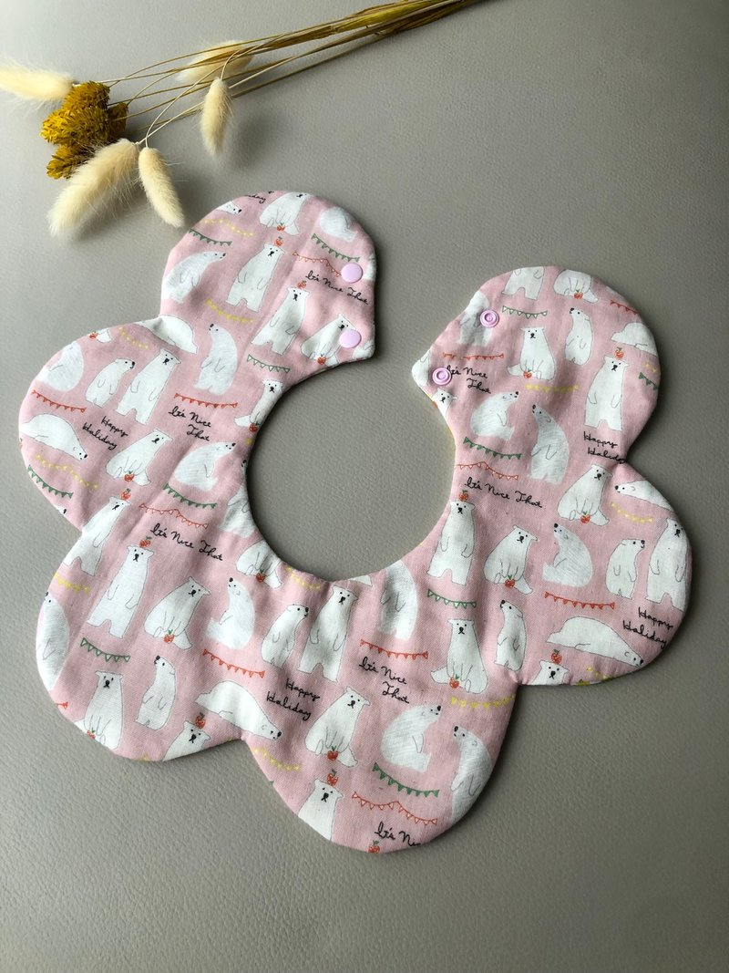 [Flower-shaped bib pocket] Polar bear in the ice kingdom-baby cotton bib, saliva towel (pink - Bibs - Cotton & Hemp Pink