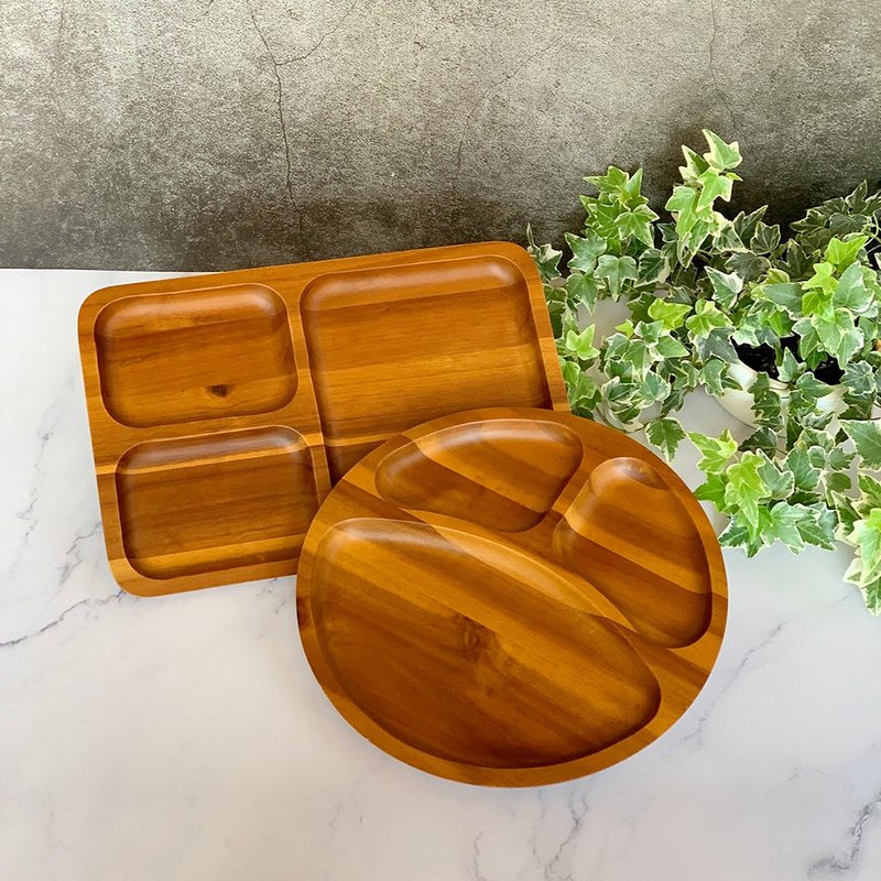 【LUCKY WOOD】Acacia Wood-Summer 211 Dinner Plate Set (Round + Square) - Plates & Trays - Wood 