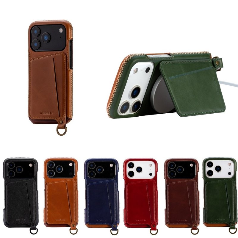 iPhone 17 Pro 經典系列-磁吸站立卡袋手機皮套-六色任選 - 手機殼/手機套 - 真皮 多色
