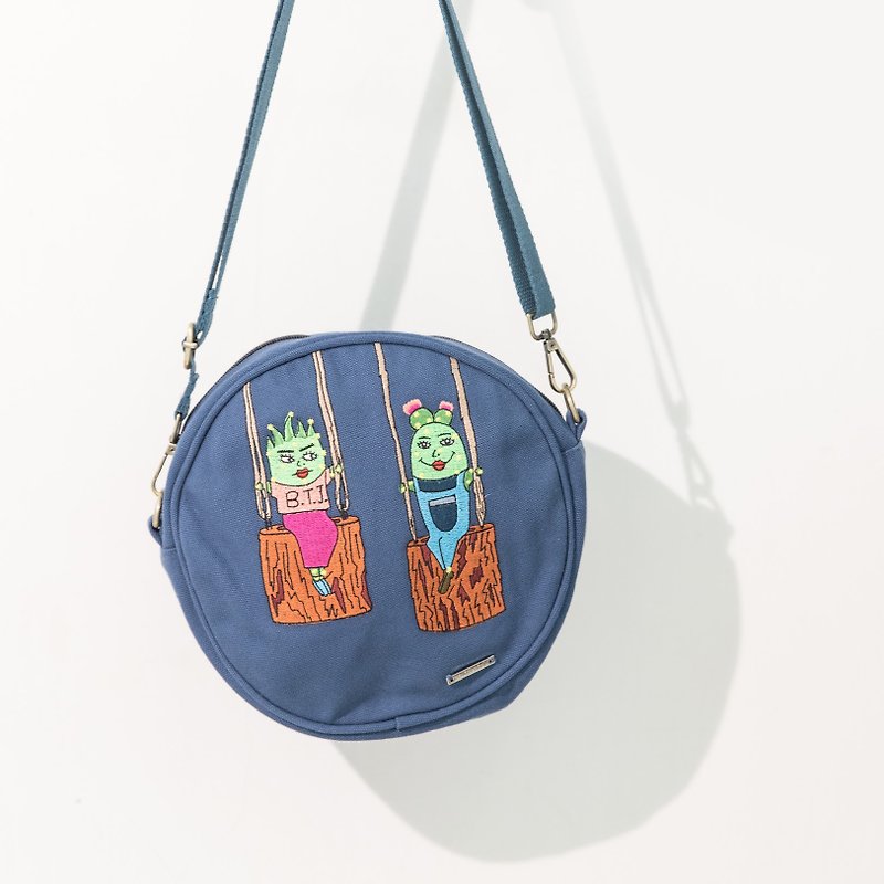 Embroidered Cotton Across-Body Bag - I just can't take my eyes off you - Messenger Bags & Sling Bags - Thread Blue