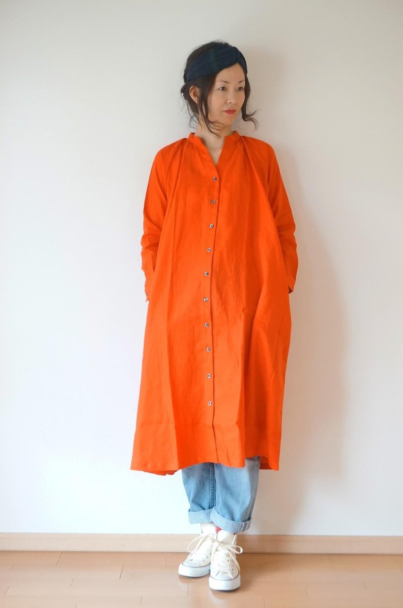 Linen One-piece Court RED/Msize - 連身裙 - 棉．麻 紅色