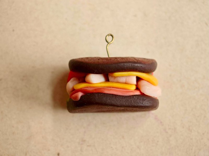 Chicken and Tomato Sandwich Polymer Clay Charm - ต่างหู - ดินเผา หลากหลายสี