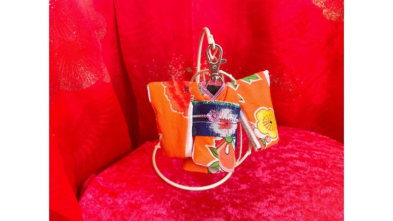 Kimono doll keychain,kimono swivel clasps,KIMONO swivel hook,Doll  lobster clasp - Stuffed Dolls & Figurines - Silk Orange