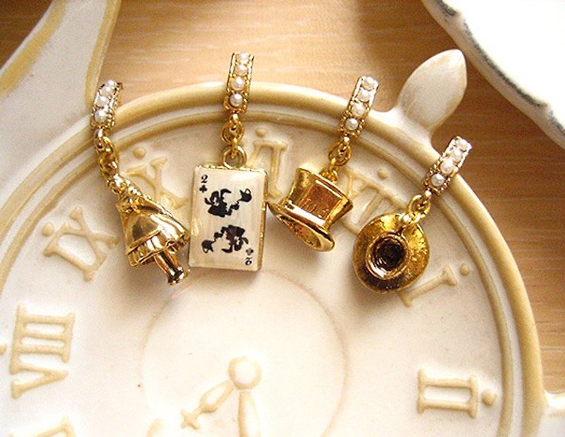 Alice Tea Party Three-dimensional Series--Crazy Hat and March Rabbit Tea Party Earring Set - Earrings & Clip-ons - Other Metals Gold