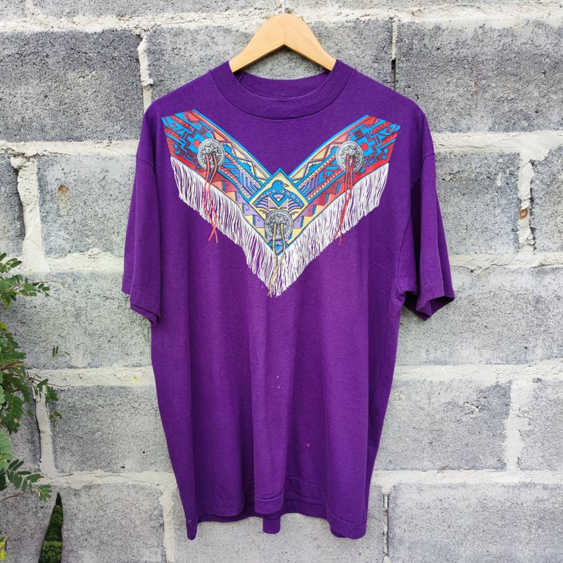 เสื้อยืดวินเทจ 90s Arizona Eagle Southwest Native American T-Shirt - เสื้อยืดผู้ชาย - ผ้าฝ้าย/ผ้าลินิน สีม่วง