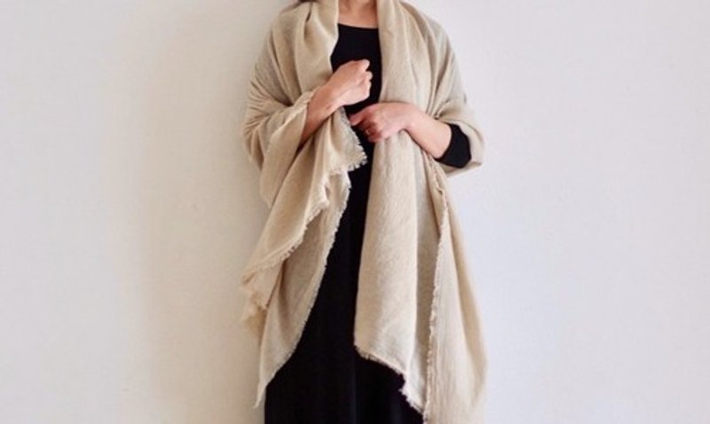 Pinkoi Proxy Purchase -  Plant-dyed large Linen wool stole ＜Autumn leaves- Walnut＞ - Scarves - Cotton & Hemp 