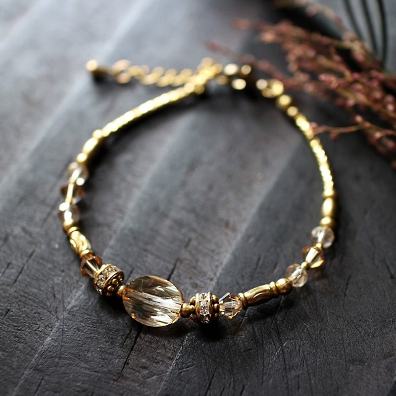 EF Crystal NO.5 Gold Phantom Corrugated Crystal Brass Bracelet - Bracelets - Gemstone Gold